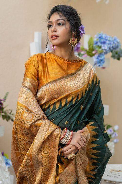 MySilkLove Timber Green Banarasi Raw Silk Saree