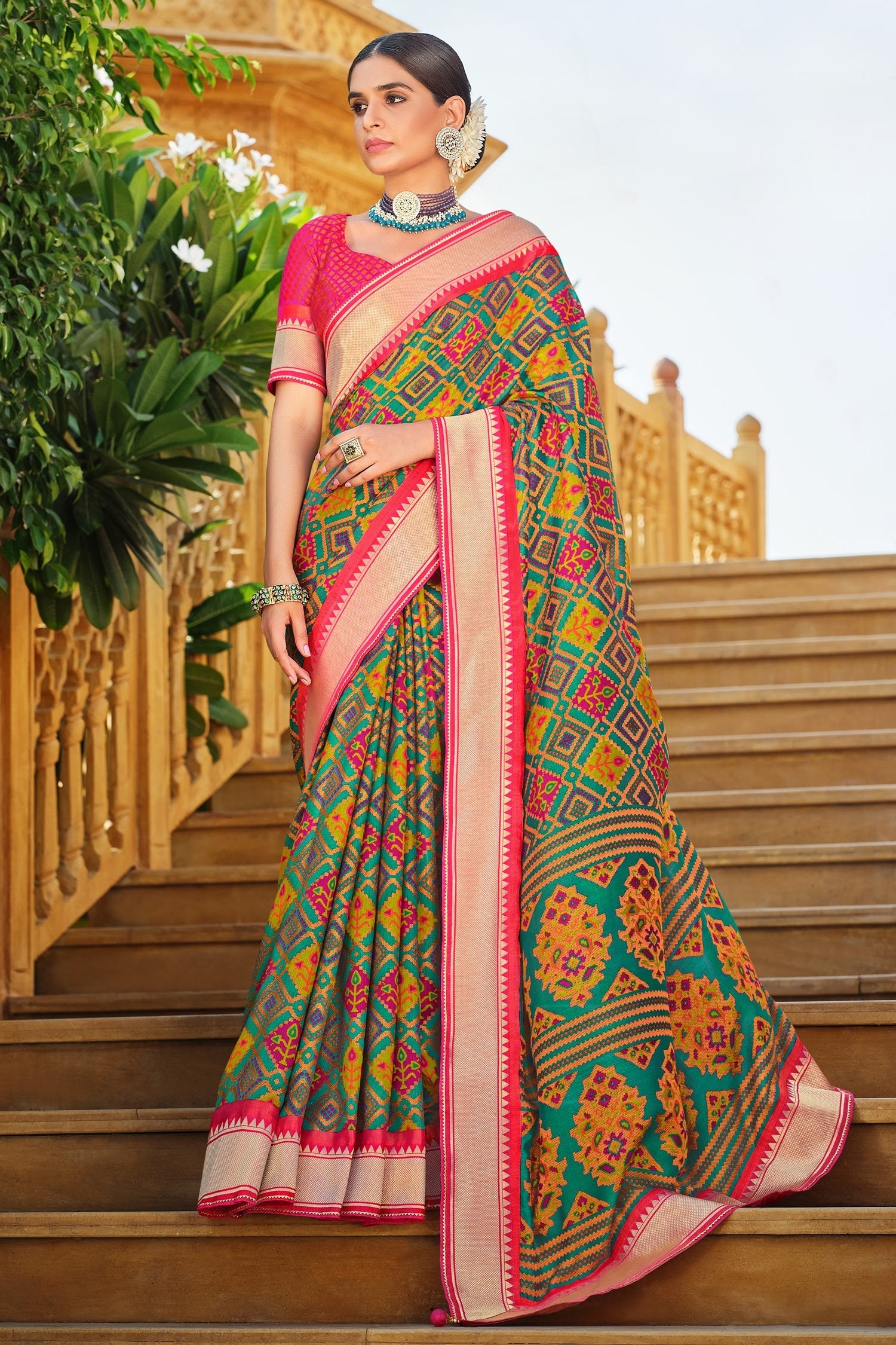 Buy MySilkLove Lunar Green Brasso Patola Printed Saree Online