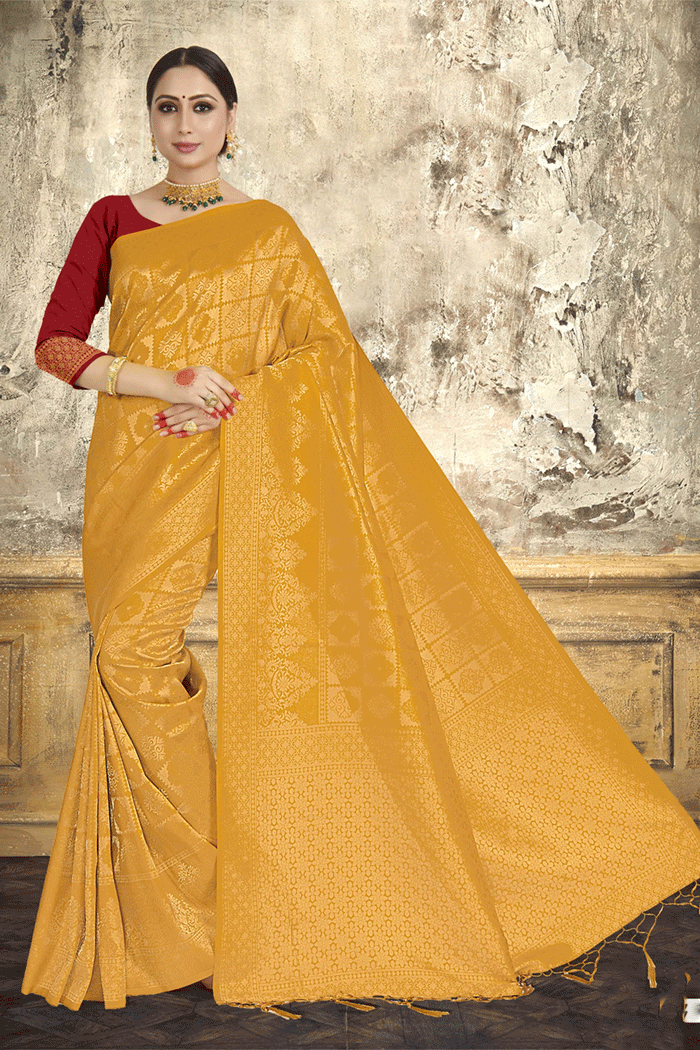 Buy MySilkLove Sunglow Yellow Zari Woven Kanjivaram silk Saree Online