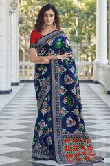Cloud Blue and Red Woven Patola Saree