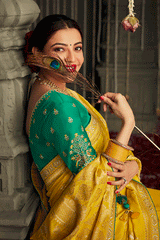 Saffron Yellow Zari Woven Designer Banarasi Saree