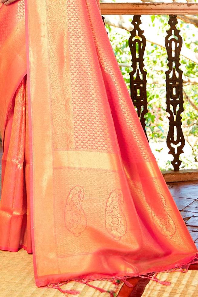 Buy MySilkLove Bittersweet Orange Zari Woven kanjivaram Silk Saree Online