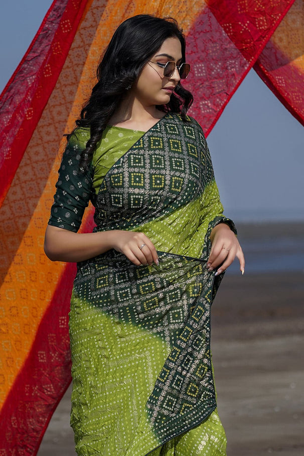 Buy MySilkLove Sushi Green and Blue Bandhani Saree Online