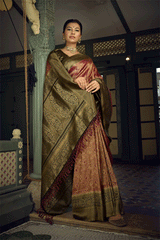 Crown Of Thorns Brown and Green Zari Woven Kanjivaram Saree