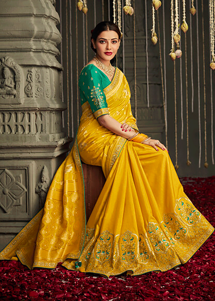 MySilkLove Saffron Yellow Zari Woven Designer Banarasi Saree