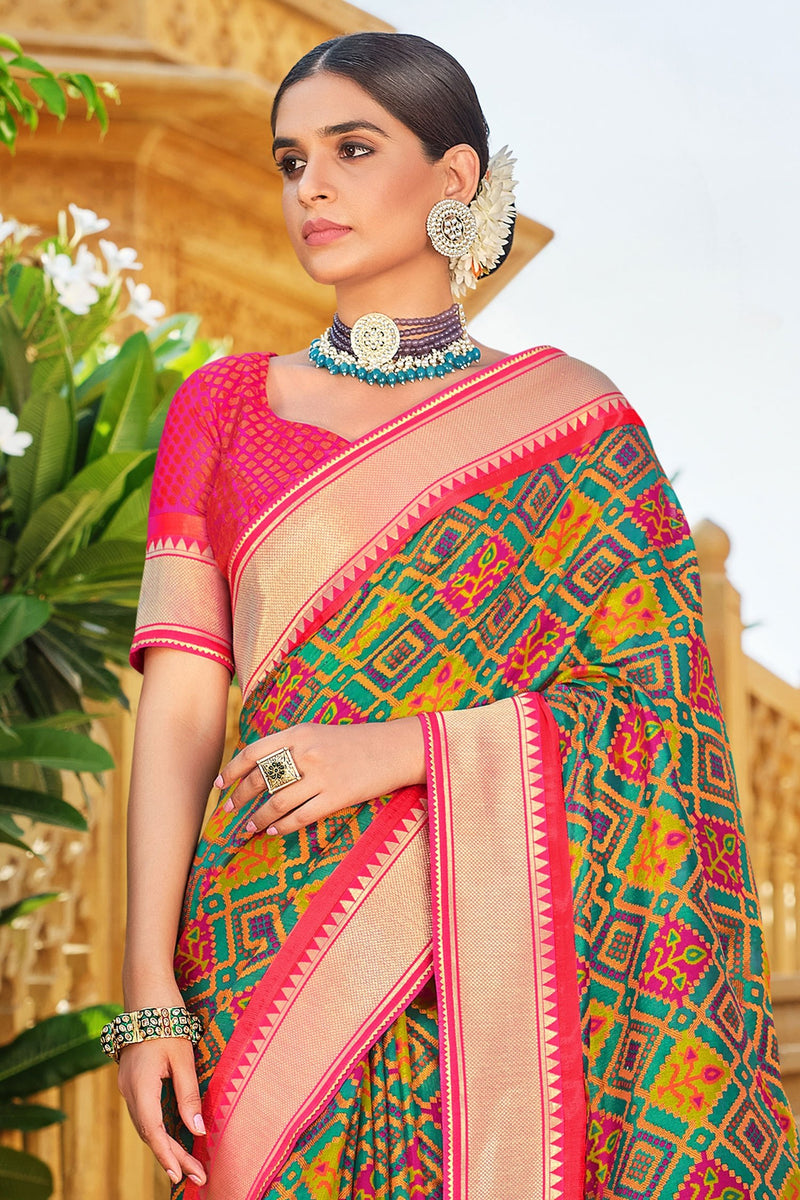 Lunar Green Brasso Patola Printed Saree