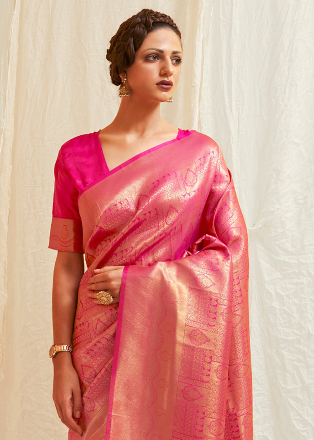 Buy MySilkLove Pink Jelly Zari Woven Kanjivaram Silk Saree Online