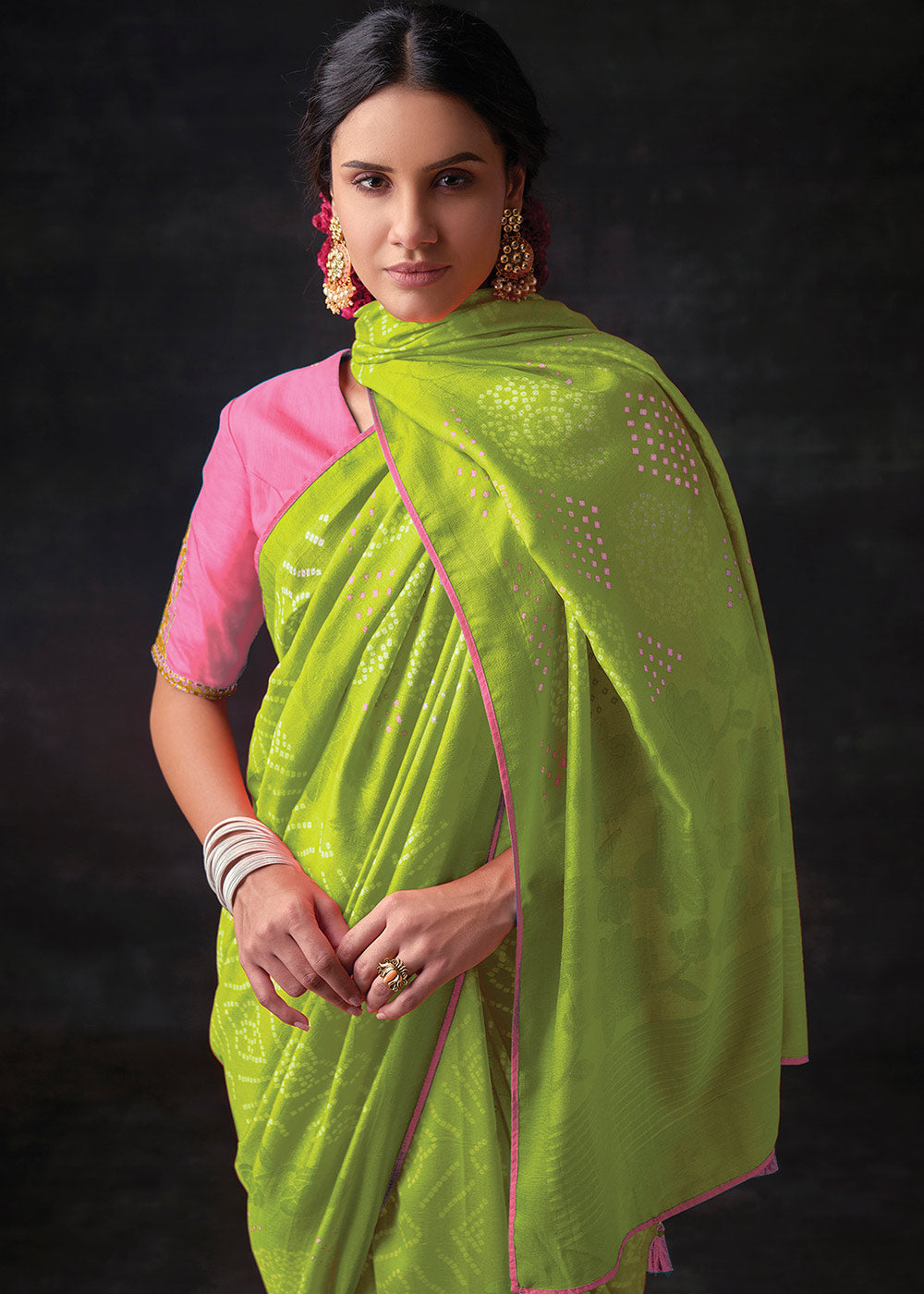 Buy MySilkLove Earls Green Bandhani Print Soft Silk Saree Online