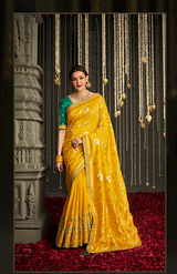 Saffron Yellow Zari Woven Designer Banarasi Saree