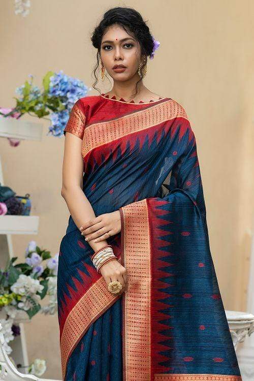 Buy MySilkLove Tarawera Blue Banarasi Raw Silk Saree Online