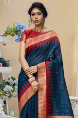 Tarawera Blue Banarasi Raw Silk Saree