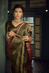 Crown Of Thorns Brown and Green Zari Woven Kanjivaram Saree