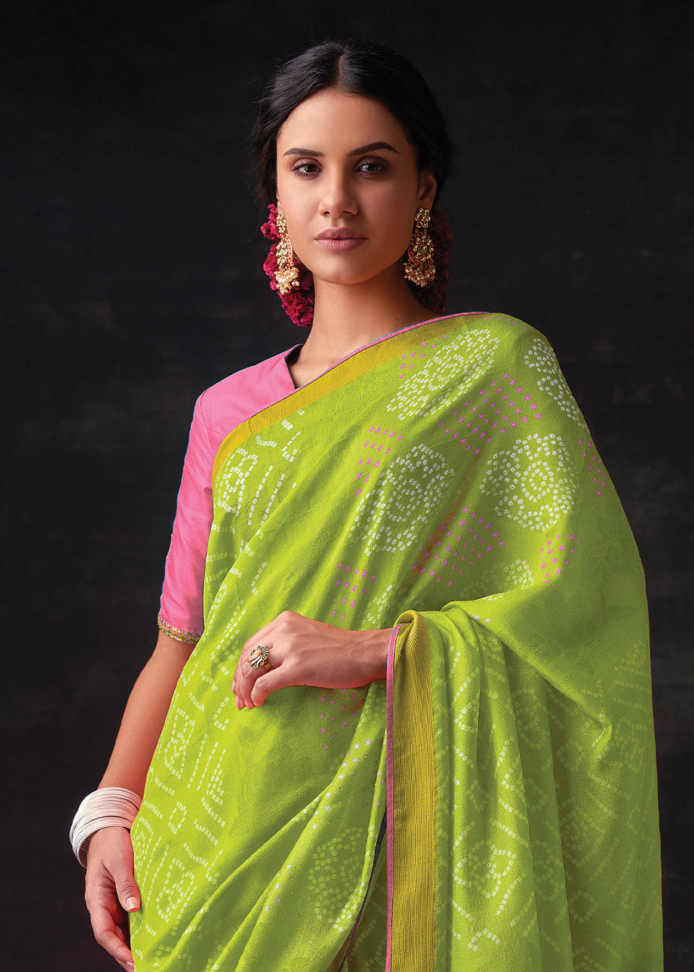 Buy MySilkLove Earls Green Bandhani Print Soft Silk Saree Online