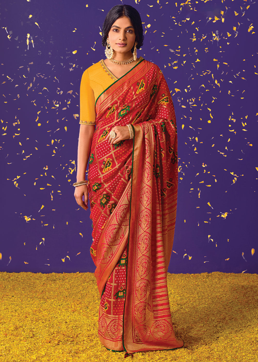Buy MySilkLove Rusty Red Printed Paithani Saree With Embroidered Blouse Online