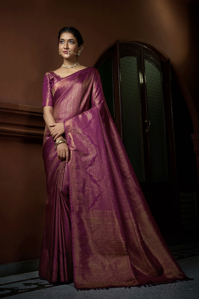 Buy MySilkLove Cannon Purple Handloom Woven Kanjivaram Saree Online