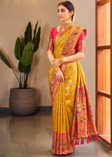 Gorse Yellow Woven Paithani Silk Saree