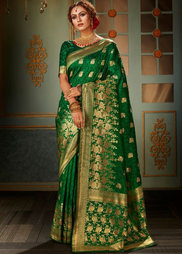Parsley Green Handloom woven Banarasi Saree