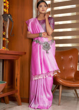 Elegant Pink Zari Woven Kanjivaram Silk Saree