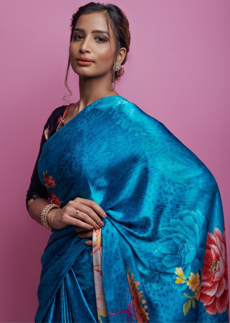 Venice Blue Satin Silk Saree