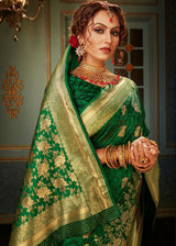 Parsley Green Handloom woven Banarasi Saree