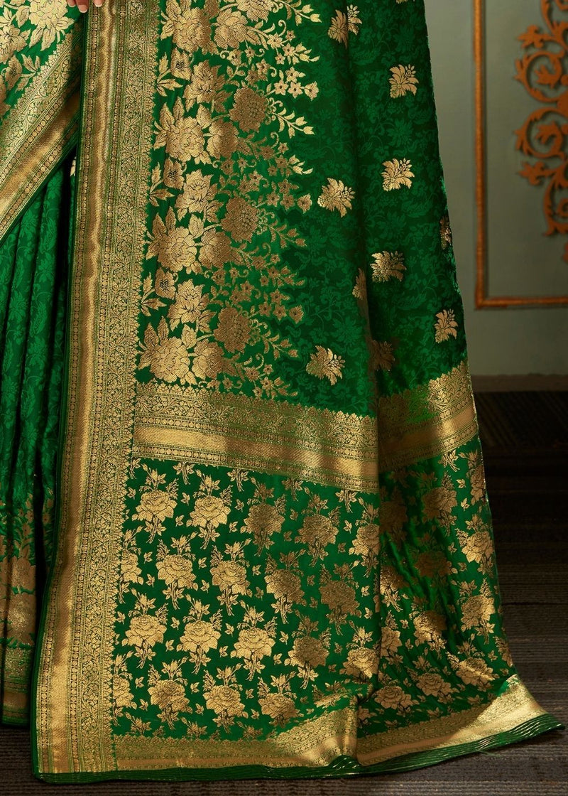 Parsley Green Handloom woven Banarasi Saree