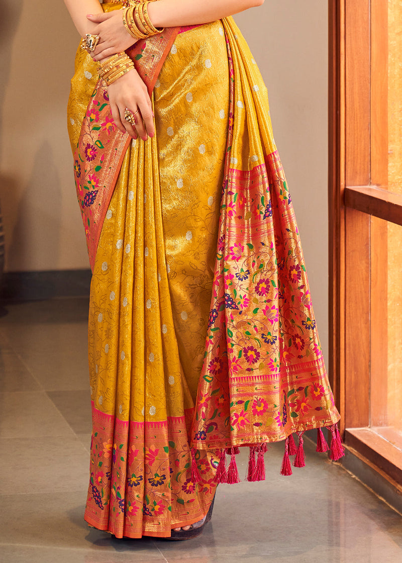 Gorse Yellow Woven Paithani Silk Saree