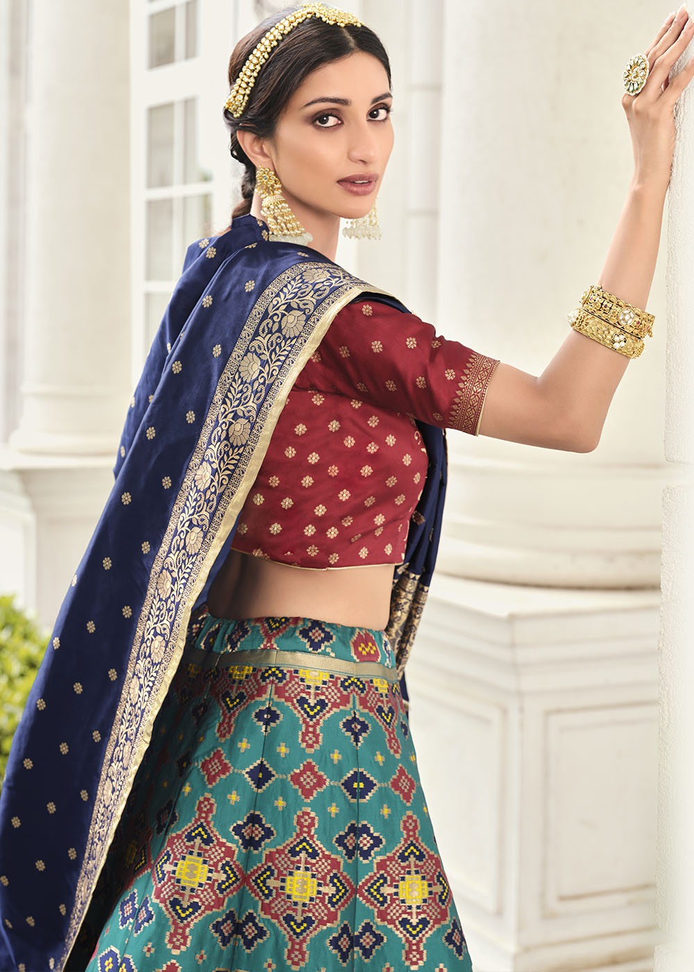 Buy MySilkLove Downy Green and Blue Banarasi Silk Lehenga Choli Online