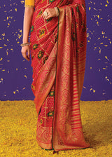 Rusty Red Printed Paithani Saree With Embroidered Blouse