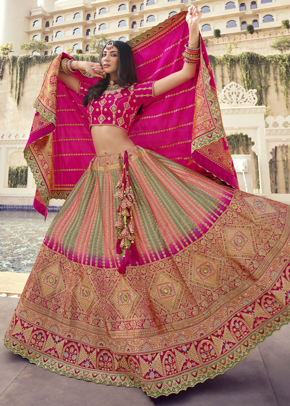 Buy MySilkLove Cabaret Pink Banarasi Silk Lehenga Choli Online