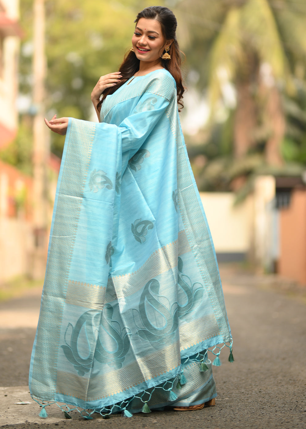 Buy MySilkLove Sky Blue Woven Soft Silk Saree Online