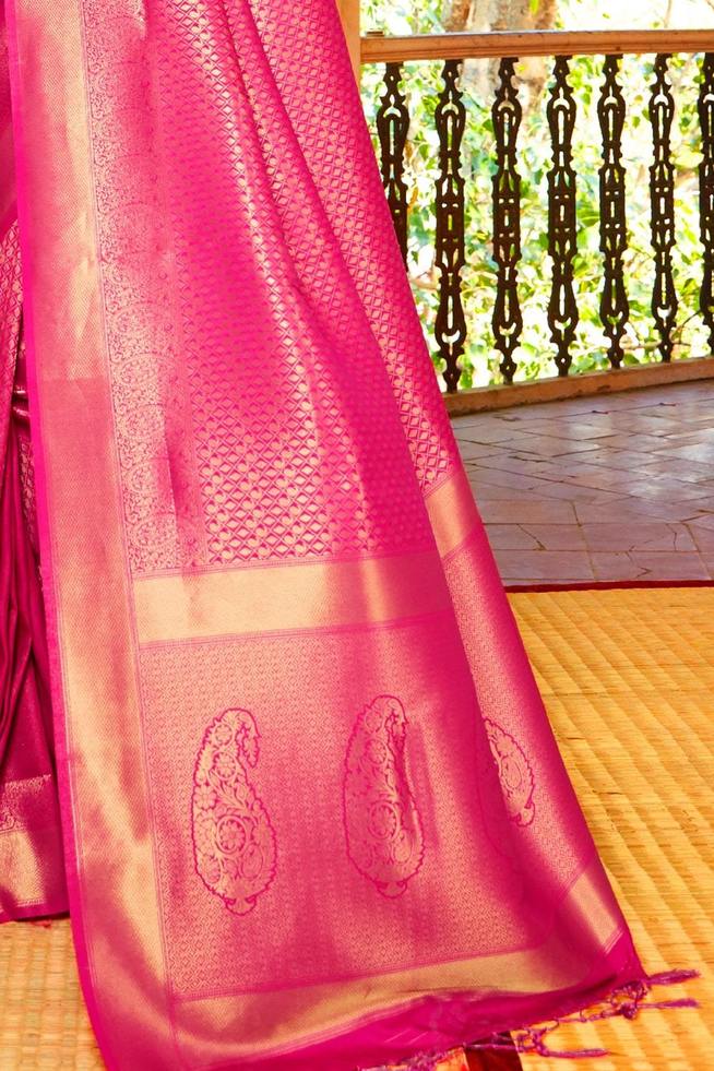 Razzmatazz Pink Zari Woven kanjivaram Silk Saree