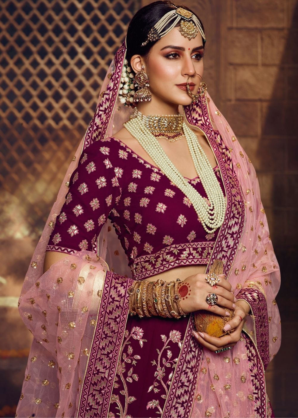 Buy MySilkLove Wine Purple Georgette Bridal Lehenga Choli Online