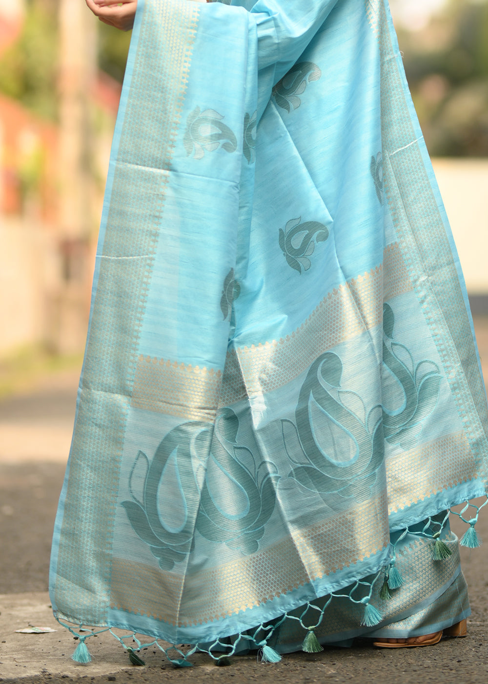 Buy MySilkLove Sky Blue Woven Soft Silk Saree Online