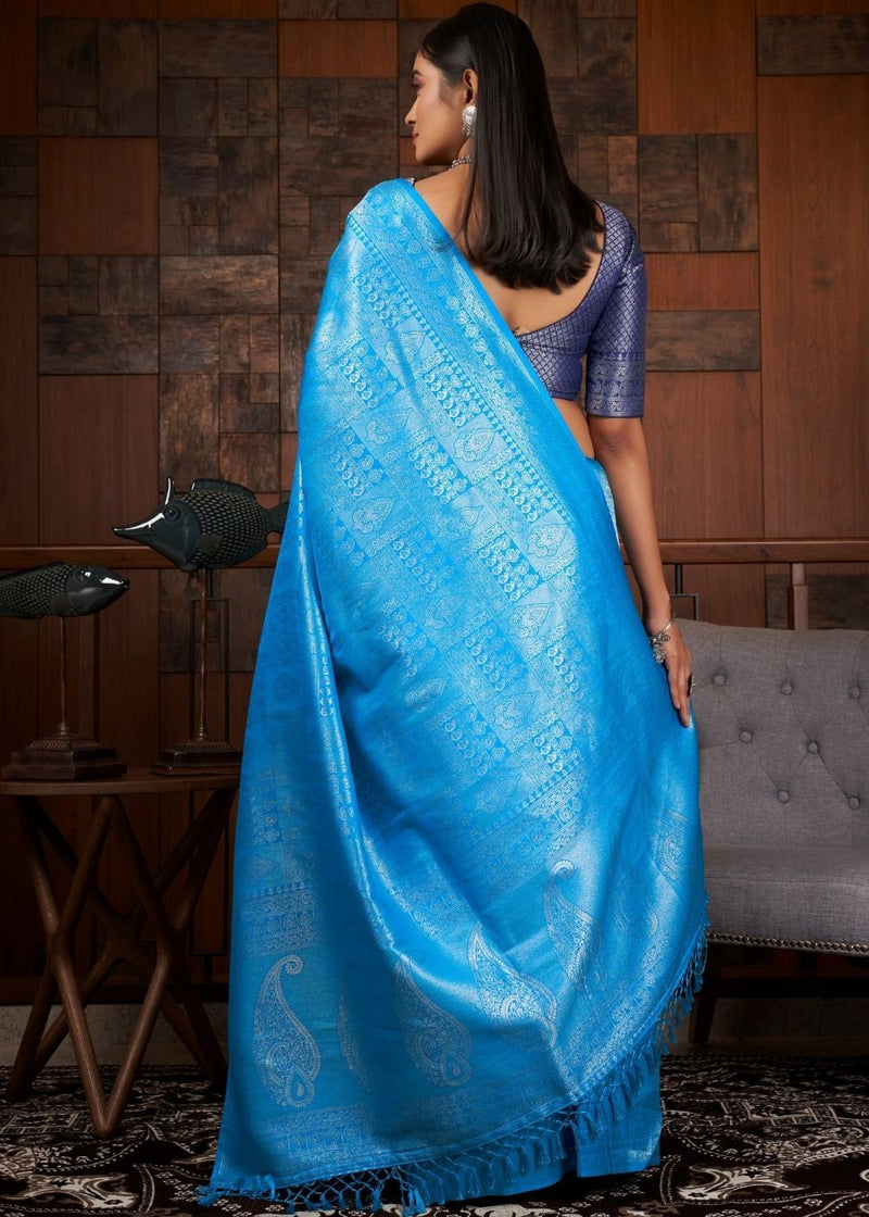 Viking Blue Zari Woven Kanjivaram Silk Saree