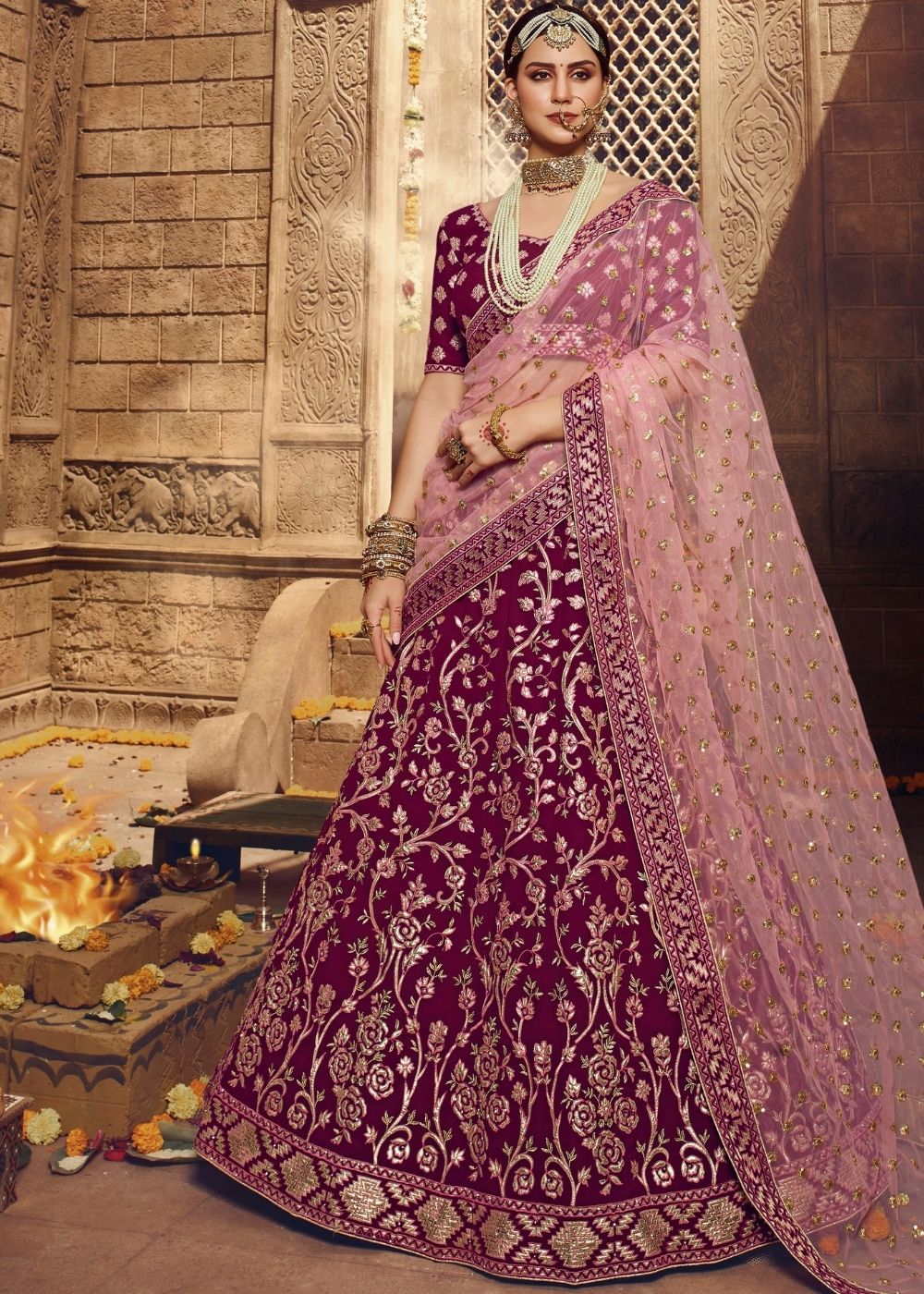 Buy MySilkLove Wine Purple Georgette Bridal Lehenga Choli Online