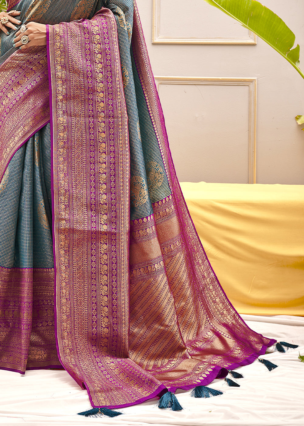 Buy MySilkLove Nandor Blue and Purple Zari Woven Banarasi Saree Online