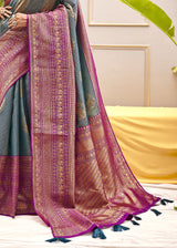 Nandor Blue and Purple Zari Woven Banarasi Saree