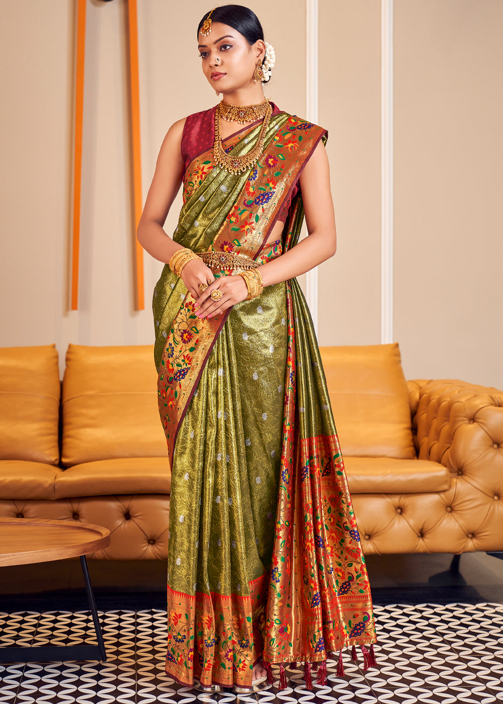 Buy MySilkLove Teak Green Shine Woven Paithani Silk Saree Online