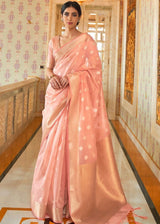 Contessa Pink Zari Woven Linen Saree