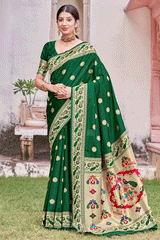 Vista Green Handloom Woven Paithani Silk Saree