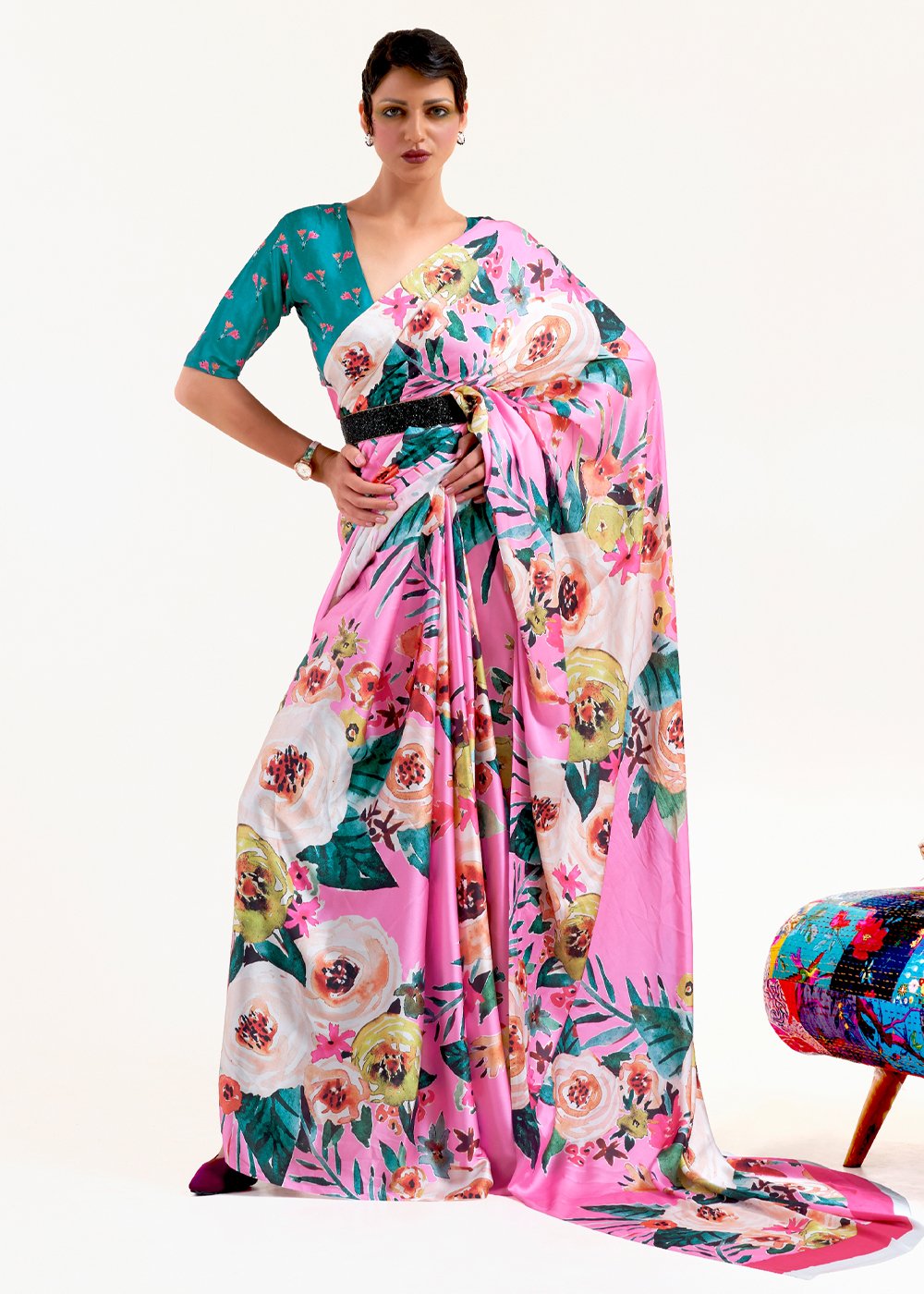 Buy MySilkLove Mauvelous Pink Printed Satin Silk Saree Online
