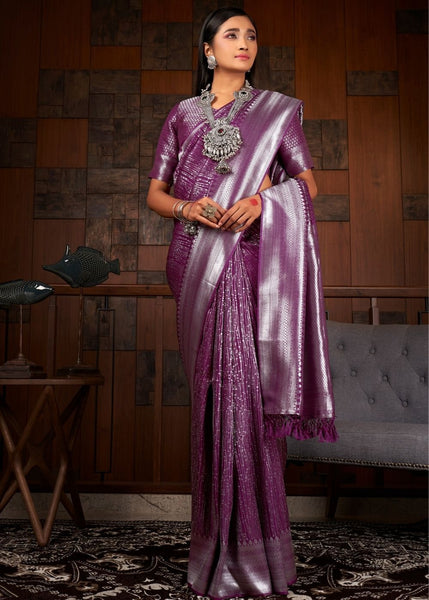 Tussar Silk Creeper Brinjal Saree