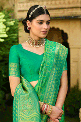 Apple Green Zari Woven Banarasi Saree