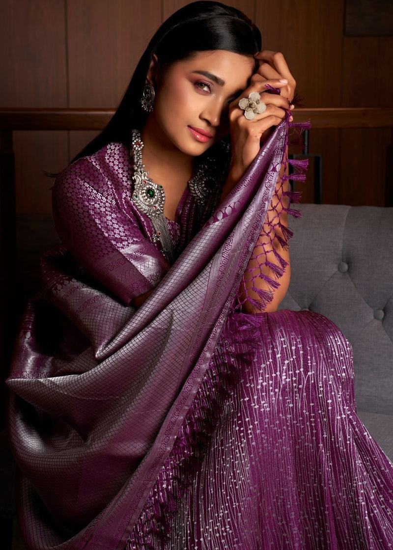 Eggplant Purple Zari Woven Kanjivaram Silk Saree