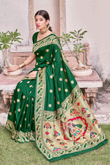 Vista Green Handloom Woven Paithani Silk Saree