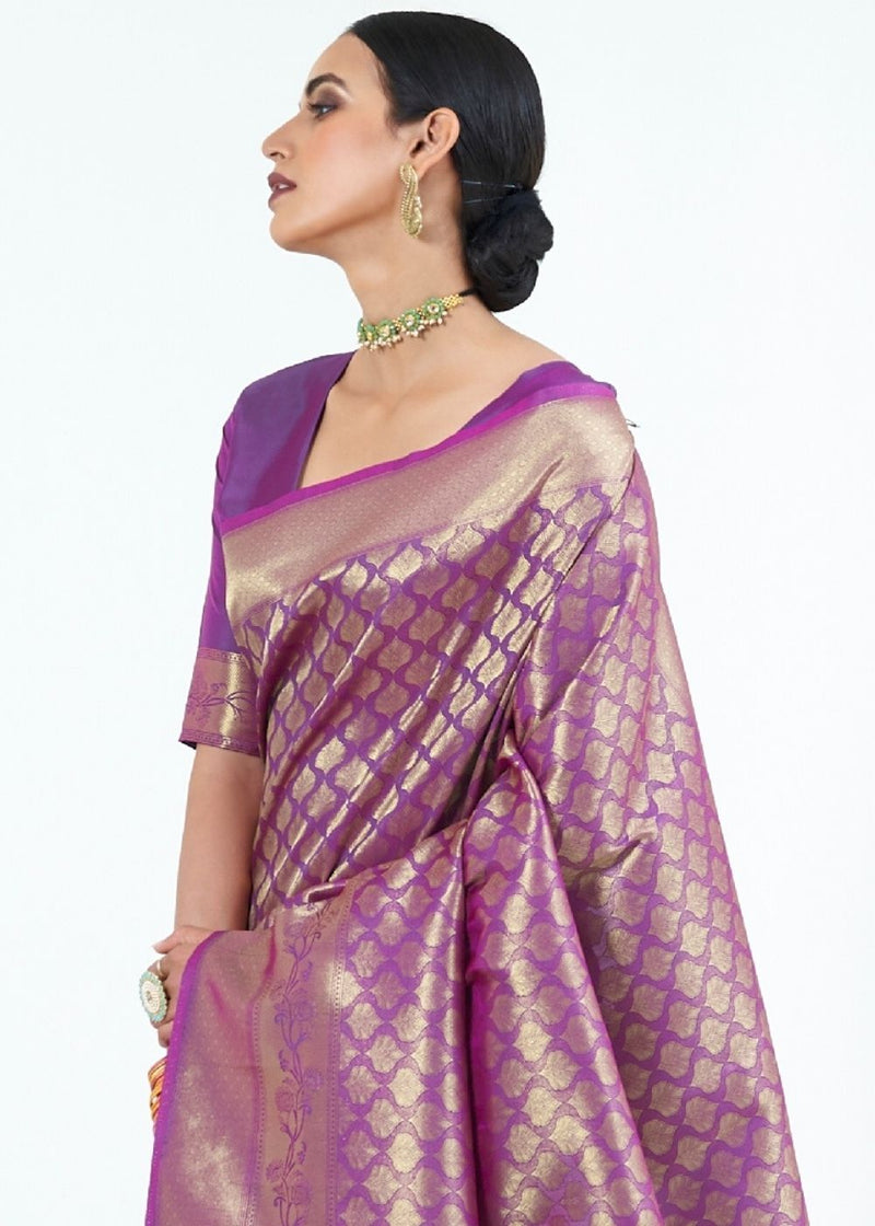 Plum Purple Zari Woven Akjivaram Silk Saree