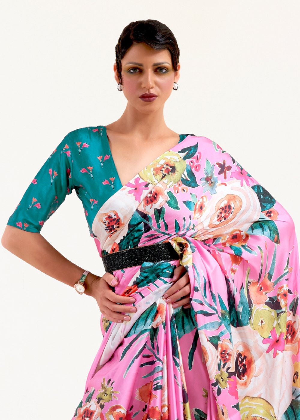 MySilkLove Mauvelous Pink Printed Satin Silk Saree