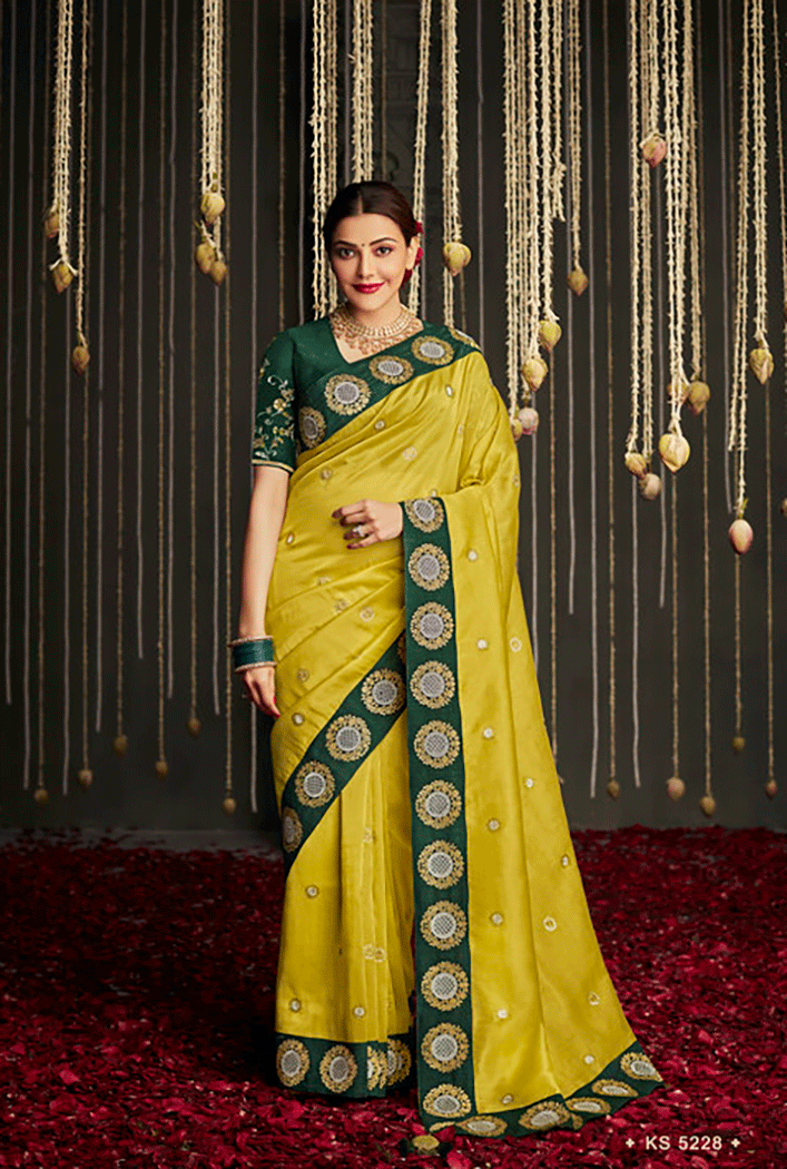 Buy MySilkLove Wattle Yellow Zari Woven Designer Banarasi Saree Online