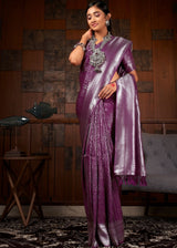 Eggplant Purple Zari Woven Kanjivaram Silk Saree