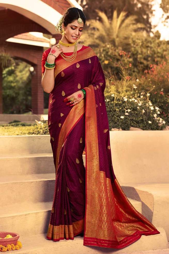 Buy MySilkLove Persian Plum Purple Zari Woven Kanjivaram Saree Online